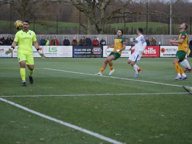 FA Trophy action between Horsham and AFC Totton