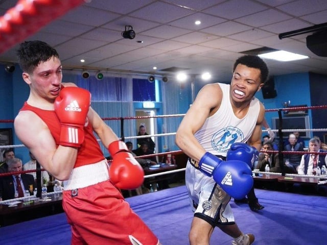 Action from Crawley's junior boxing squad at their annual blockbuster at the Goffs Park Social Club on Sunday. Picture by Max Spanner Photography