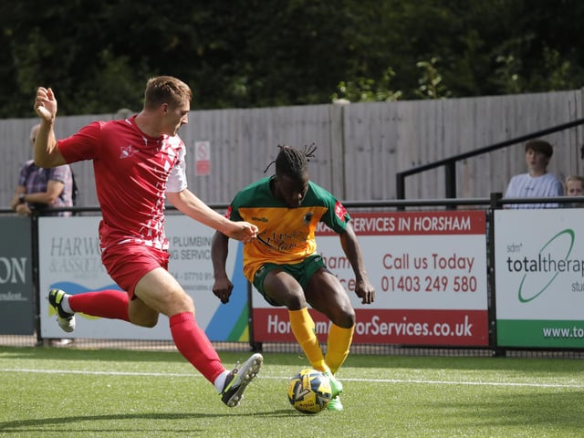 Action from Horsham's home defeat to Carshalton Athletic. Picture by John Lines