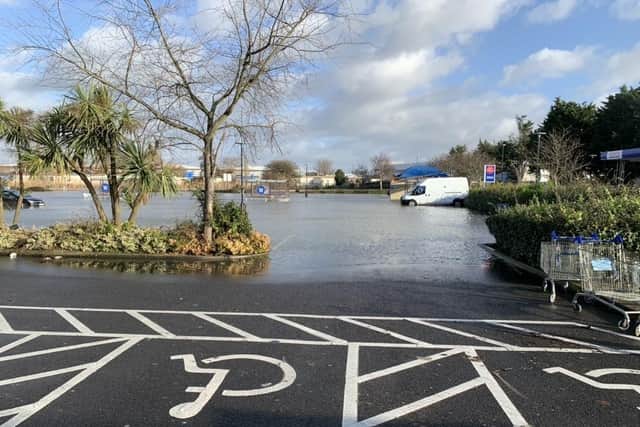 Tesco’s car park in Bognor Regis has been left under water after more flooding over the weekend. 