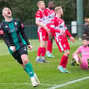 Dan Perry celebrates after scoring for Burgess Hill Town v Ramsgate | Picture: Chris Neal