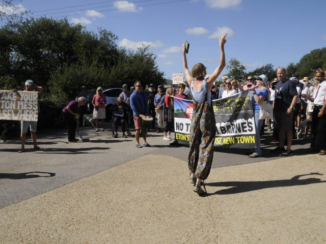 One of the protestors keeping spirits high