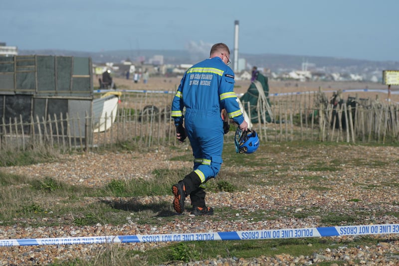 HM Coastguard Search and Rescue and police were spotted at Lancing on Friday afternoon, March 29