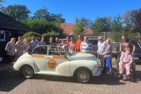 SeeAbility Chairman Gordon Ilett and his car Moggie meet the charity's team in Seaford.