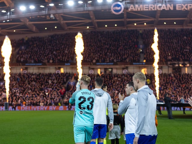 Action and crowd shots from Brighton and Hove Albion's Europa League clash with Marseille at the American Express Stadium.