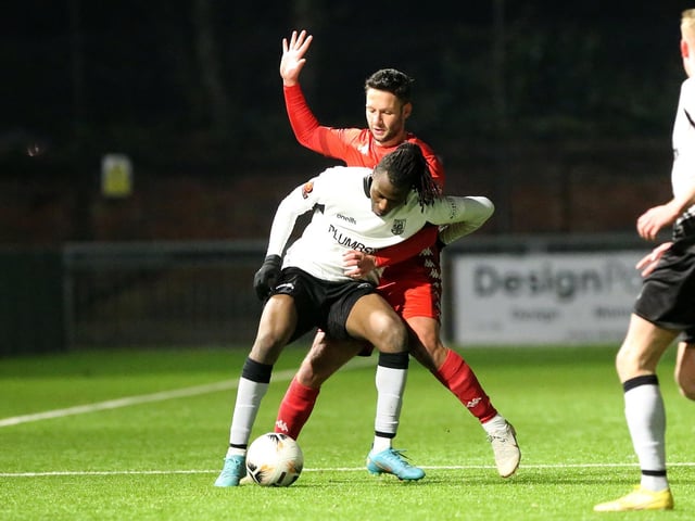 Action from Worthing's 3-1 home loss to Weymouth in National League South