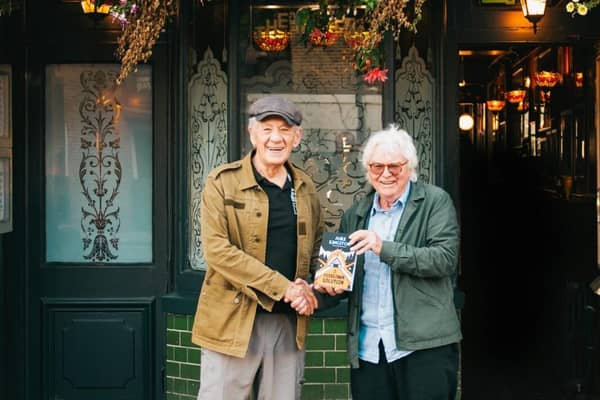 Sir Ian McKellen and author Mike KIngston at The Grapes