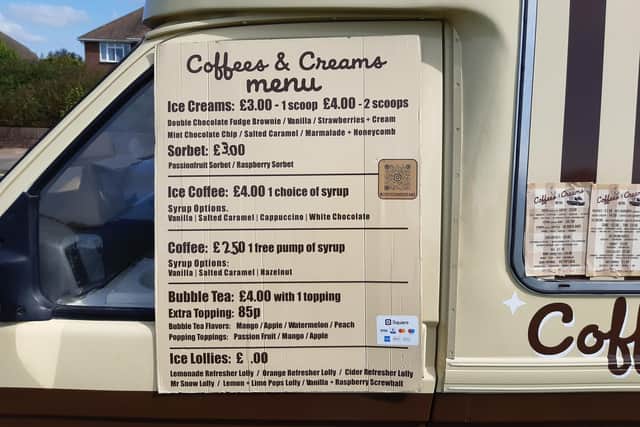 The menu at Coffees & Creams. Picture: Elaine Hammond / Sussex World
