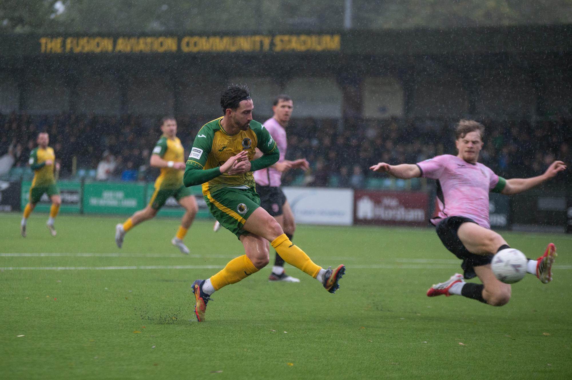 Horsham FC edged out Walton & Hersham 1-0 on a wet and windy afternoon at the Fusion Aviation Community Stadium