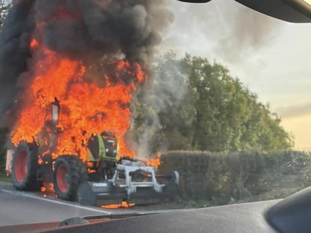 Tractor fire on the A29. Photo: contributed