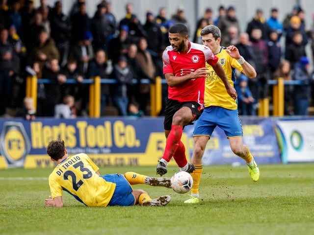 Eastbourne Borough recovered from 2-1 down at half-time to win 3-2 at St Albans City. Picture by Lydia Redman