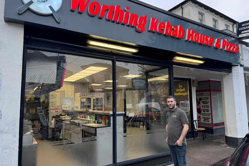 A window was smashed at Worthing Kebab House and Pizza in Teville Road between 2 and 4am on Monday (February 5). Pictured is business manager Hakan OG