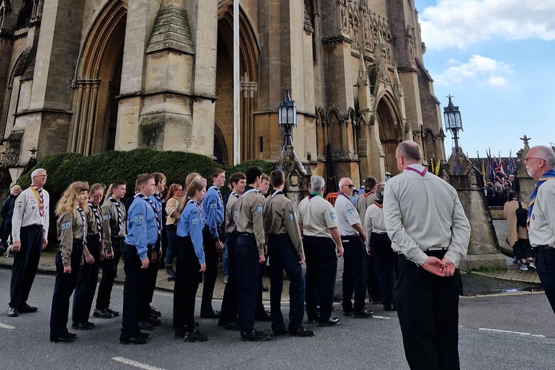 Arundel & Littlehampton Scout District march through the streets of Arundel to the Cathedral where a special service was held to celebrate St George's Day and Scouting.