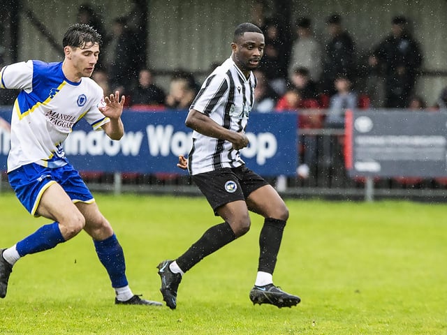 Action between Peacehaven & Telscombe and Haywards Heath Town in the final SCFL premier game of the 23-24 season