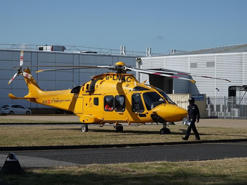The air ambulance by The Crumbles in Eastbourne