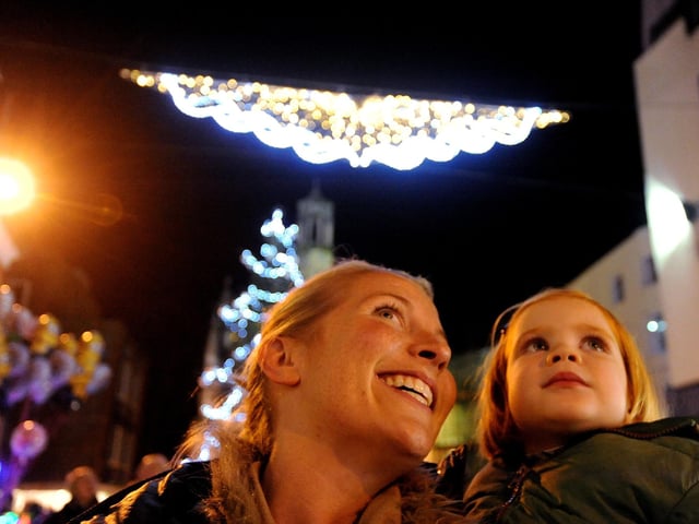 Chloe Scholes and her daughter Florence, two, enjoying the lights in 2015