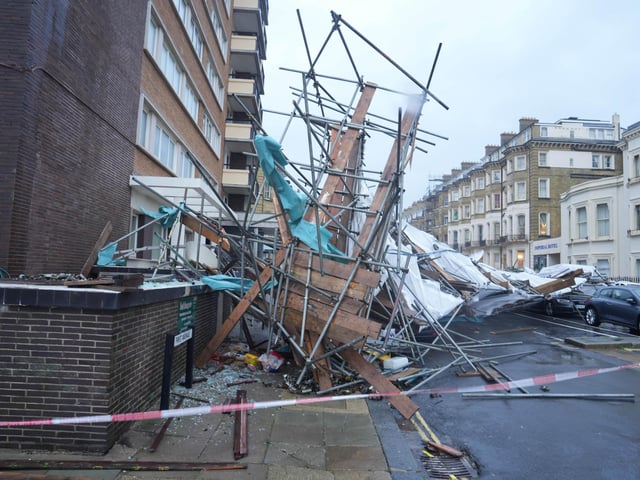 An incident involving fallen scaffolding sparked an emergency response in First Avenue, Hove