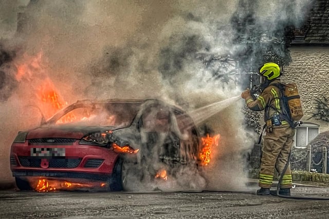 Car fire in Queen Street, Arundel. Photo: Nigel Cull