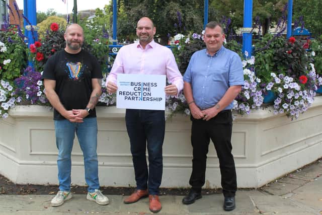 Ross Andrews, chairman of Horsham Pubwatch; Ben Hewson, chairman of Horsham District Business Crime Reduction Partnership; and Dave Edwards, Swan Walk operations manager. Photo contributed