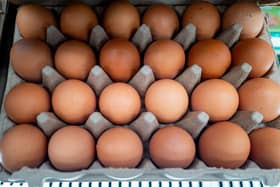 A number of eggs, supplied by a company based in Kyiv named Yasensvit Ltd and baring the product code 3UA1012066, have tested positive for Salmonella. Photo illustration by Brandon Bell/Getty Images