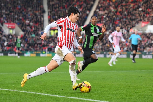 STOKE ON TRENT, ENGLAND - JANUARY 06: Bae Jun-Ho of Stoke City runs with the ball during the Emirates FA Cup Third Round match between Stoke City and Brighton and Hove Albion at Bet365 Stadium on January 06, 2024 in Stoke on Trent, England. (Photo by Ben Roberts Photo/Getty Images)