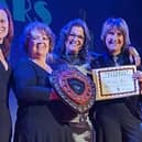 Best supporting female actor Louise Yeo, president Debbie Creissen, director Nettie Sheridan and best female actor nominee Diane Robinson celebrate Humble Boy winning the John Stone Award for best overall production of 2023