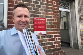 Town councillor Matthew Street, chairperson of the Communication and Events Committee, outside Crowborough Post Office. Photo: Crowborough Town Council