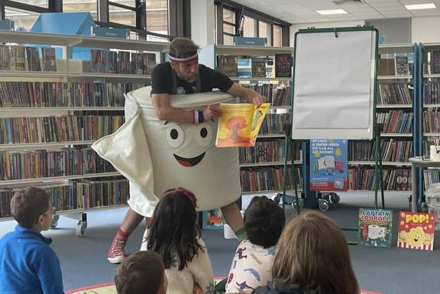 Author Matt Carr entertaining children at an author event at Worthing Library. Picture: Annika Patel