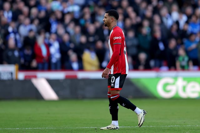 SHEFFIELD, ENGLAND - FEBRUARY 18: Mason Holgate of Sheffield United looks dejected after being red carded after a VAR review during the Premier League match between Sheffield United and Brighton & Hove Albion at Bramall Lane on February 18, 2024 in Sheffield, England. (Photo by Matt McNulty/Getty Images)