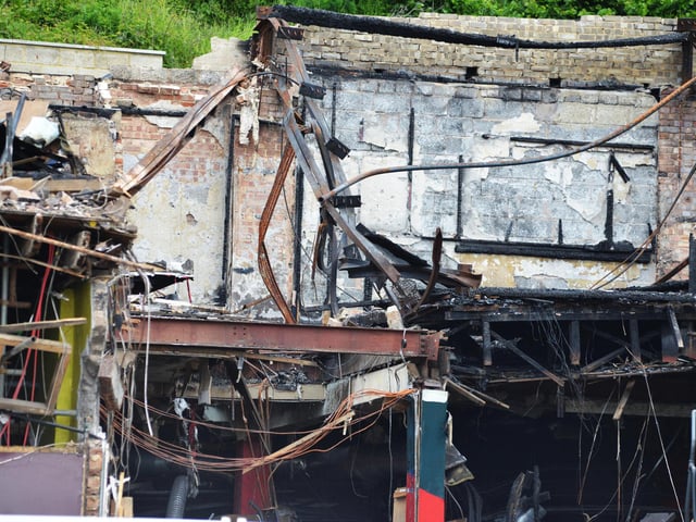Demolition of former nightclub and amusement arcade in George Street, Hastings. Photo was taken on May 30 2023.