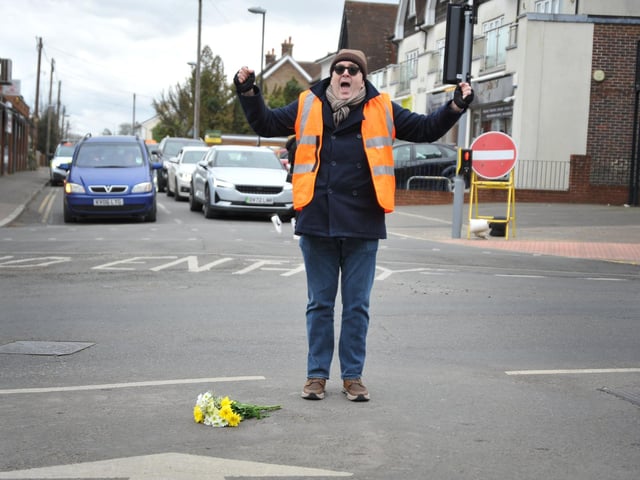 Flowers laid for the former roundabout. Pic S RobardsSR2303061