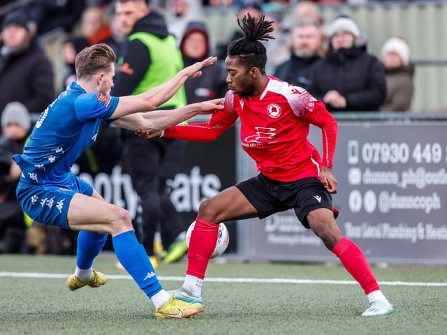 Action from Eastbourne Borough's 2-0 home loss to Worthing in National South