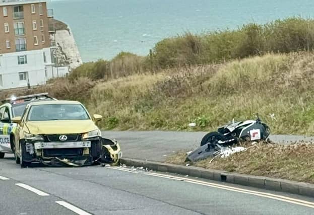 A motorbike was involved in a collision with a car on the A259 at Rottingdean. Photo: Sussex News and Pictures