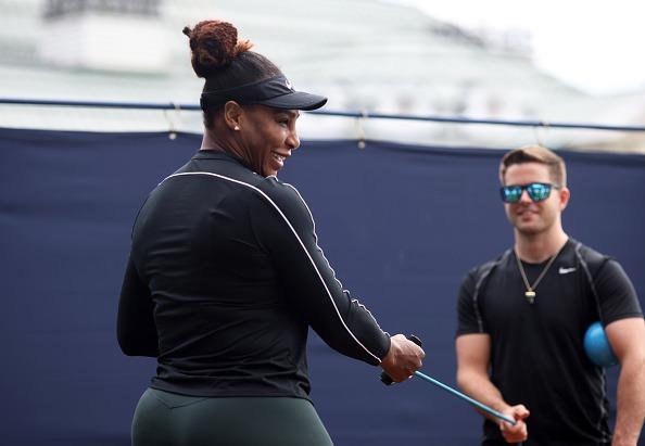 23-times Grand Slam champion Serena Williams in action on the practice courts at Devonshire Park