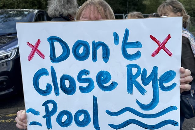 Protestors at a demonstration on October 22, 2022 calling for the pool at Rye Sports Centre to remain open. Picture by Kt Bruce