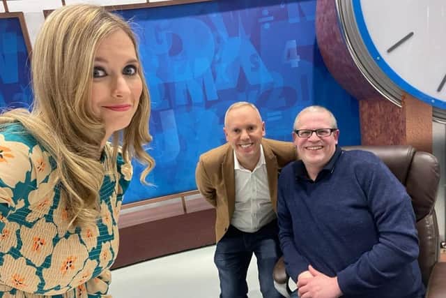 Daren (right) with Rachel Riley and Judge Rinder on Countdown.