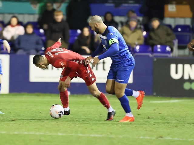 Action from Worthing FC's 1-1 draw at Chippenham in the National League South