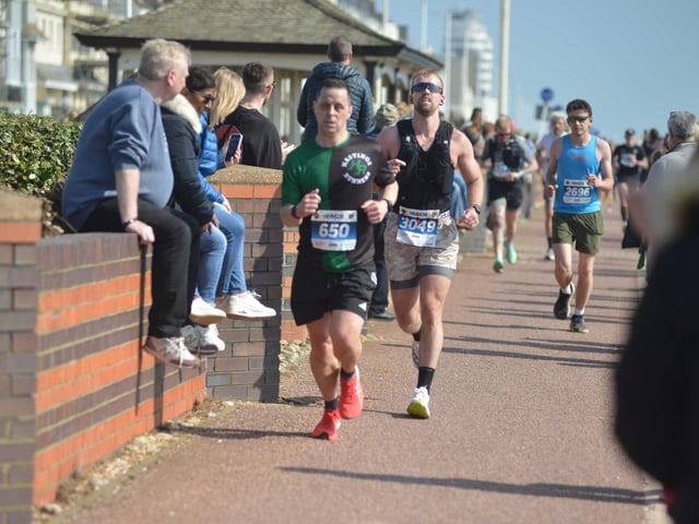 Images from the finish area at the 2026 Hastings Half Marathon