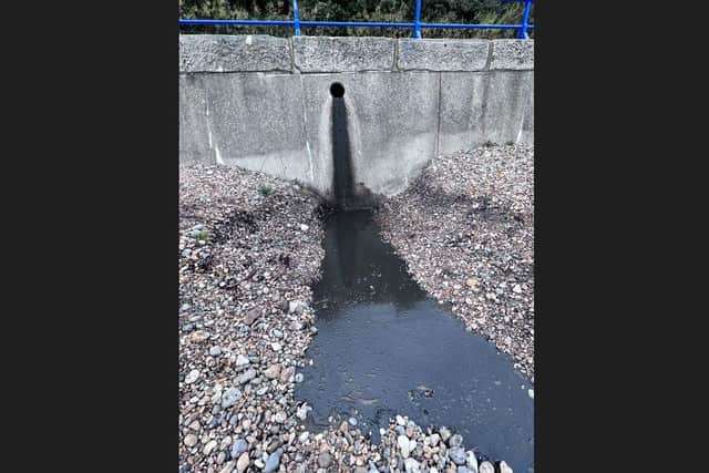 Black liquid seen coming from overflow pipe in Eastbourne (photo from Miles Berkley/Eastbourne Radio)