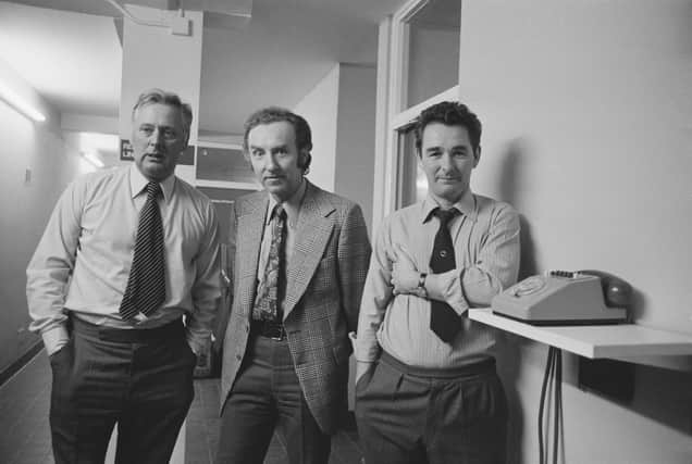 Brighton & Hove Albion FC assistant manager Peter Taylor, chairman Mike Bamber and manager Brian Clough during their time at Albion.