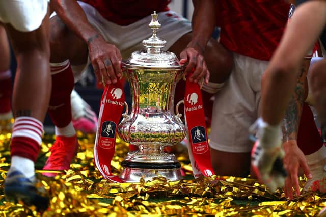 The FA Cup trophy as it sits in the pitch after last year's final won by Arsenal.