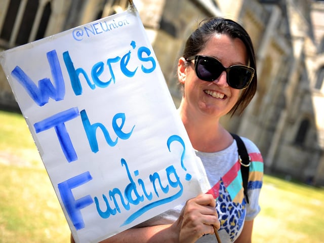 The National Education Union held a march and rally past the Secretary of State for Education’s Office in Chichester and on to County Hall. SR2307072 Photo by S Robards/Sussex World