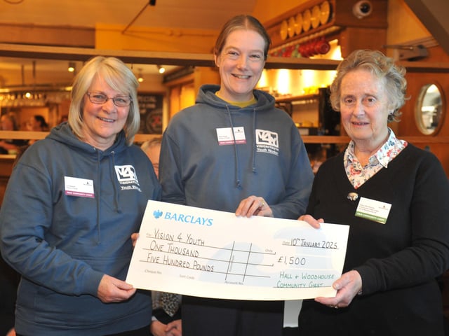 Vision 4 Youth with judge Tessa Woodhouse, receiving £1,500 to support a Friday Night Club