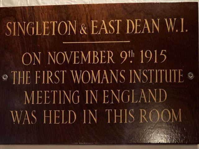 Plaque in the very room where it all started, noting the first Women's Institute meeting in England was held there on November 9, 1915