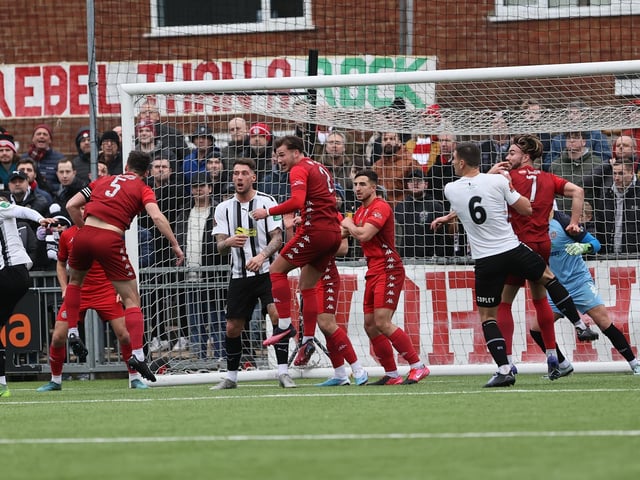 Action from Worthing's superb 3-0 win at home to Dartford in the National League South at Woodside Road