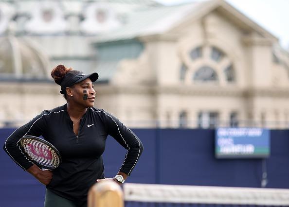 23-times Grand Slam champion Serena Williams in action on the practice courts at Devonshire Park