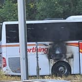 Photos from the A27 / A24 Offington roundabout in the early hours of Wednesday morning (June 7) showed a fire damaged coach. Photo: Eddie Mitchell