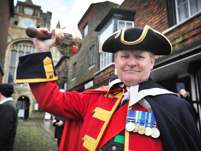 The 71st National Town Criers' Championships in Rye on October 12 2024. Jon Bartholomew, town crier for Bexhill.