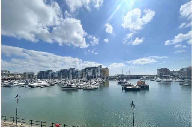 The apartment has fabulous views over the marina at Sovereign Harbour
