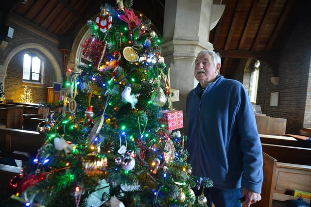Christmas Tree Festival 2023 at St Michael and All Angels, Glassenbury Drive, Bexhill. This year's theme is Saints.